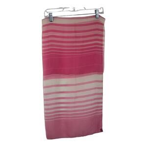 Vintage Burmel Silk Blend Scarf Pink White Stripes Made in Japan Hand Rolled